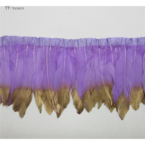 Goose Feather Trims 6 Meter Light purple Geese Feather Ribbons/15-18cm Fringes Gold Goose Feather Cloth Belt DIY decorative