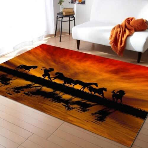 Horses Sunset Lake Scenery Carpets for Bedroom Home Decor Carpets Kawaii Rugs and Carpets for Home Living Room Outdoor Rug