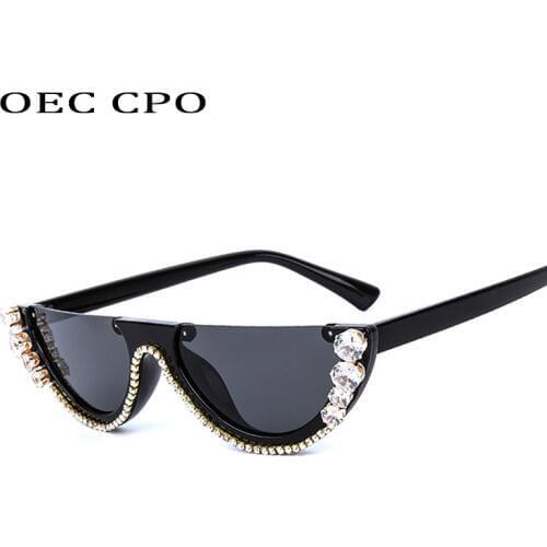 Fashion Rhinestone Half-Frame Sunglasses Women Personalized Cat Eye Diamond Glasses Europe And America Net Red Sunglasses UV400