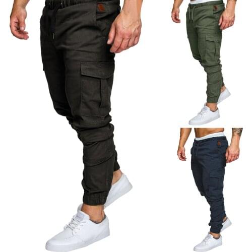 Men Clothing Slim Fit 3xl Sweatpants Mens Solid Color Tooling Multi-pocket Casual Pants Leggings Trousers Male Cargo Pants