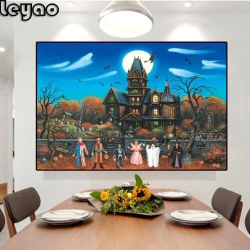 Full Drill Landscape Fall Halloween Mosaic Round Diamond Painting Cartoon Diamond Embroidery Cross Stitch Kit Diamond Art
