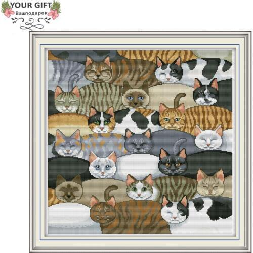 Joy Sunday DA127 14CT 11CT Counted and Stamped Home Decor Cats Needlework Needlepoint Embroidery DIY Cross Stitch kits