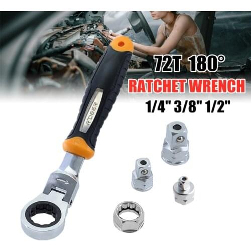 New 5 PCS 72T Ratchet Wrench Set 1/4" 3/8" 1/2" Metric Quick Sleeve Joint 180° Rotating Socket Spanner Repair Tools