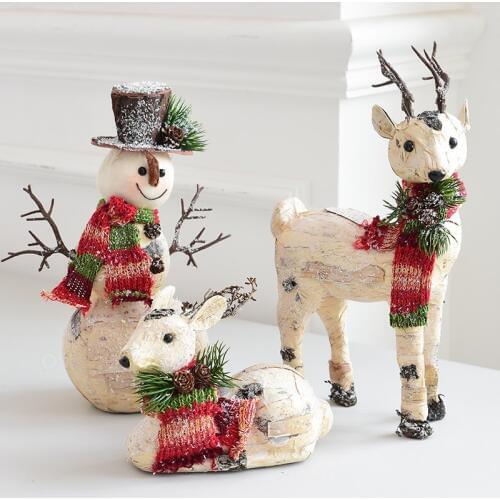Navidad 2019 decoraciones para el hogar Nordic Birch Bark Snowman Doll Desktop Decoration Elk Scene Decoration for Christmas