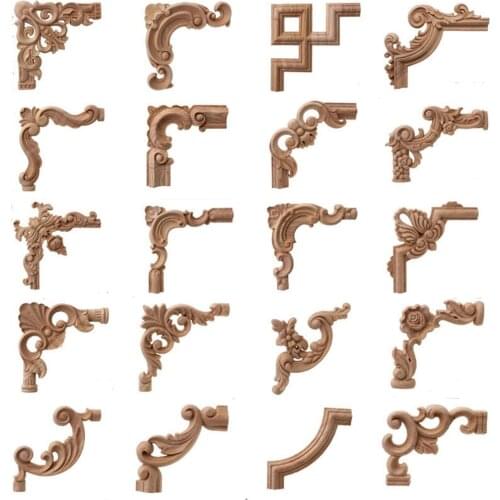 1PC Unpainted Oak Carved Wave Flower Onlay Decal Corner Applique New Decorative Wood Appliques Home Furniture Door Decor Crafts