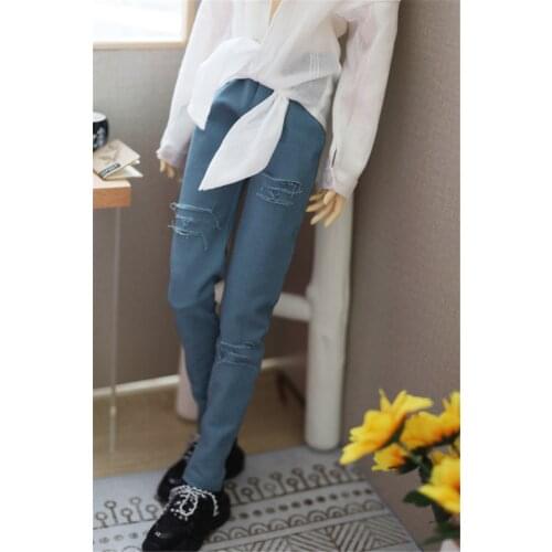 BJD doll clothes suitable for 1/3 1/4 1/6 Uncle size blue holes small feet stretch denim pants doll accessories