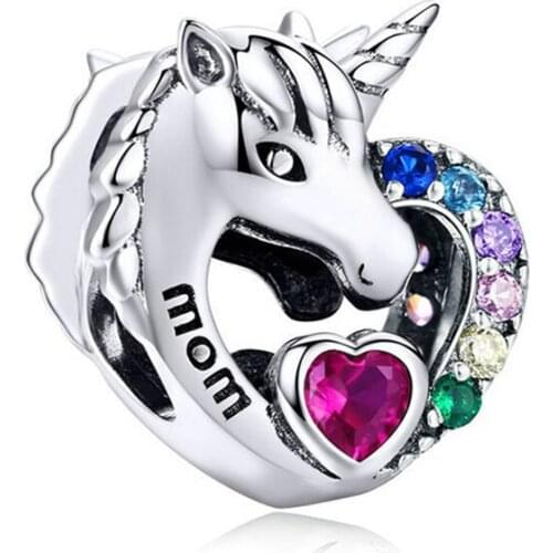 Fit Original Pandora Charms Bracelet Color Crystal Heart Unicorn Mom Pony Beads Women Jewelry Accessories DIY Berloque Kids Gift