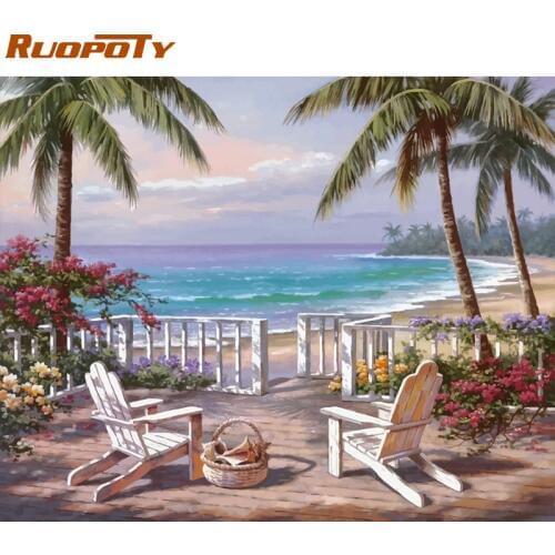 RUOPOTY Frame Seaside Landscape DIY Painting By Numbers Kits Acrylic Paint By Numbers Modern Wall Art Picture For Home Decors