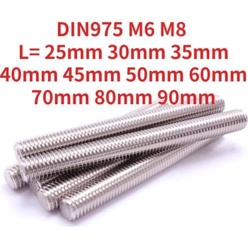 10pc DIN975 M6 M8 Threaded Rod Full-Thread Bar 304 Stainless Steel Fasteners Silver 25-90mm 30mm 40mm 50mm 60mm 70mm 80mm 90mm