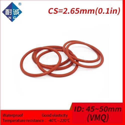 2PCS/lot Silicone rubber oring red VMQ CS 2.65mm ID45/46.2/47.5/48.7/50mm O Ring Gasket Silicone O-ring waterproof