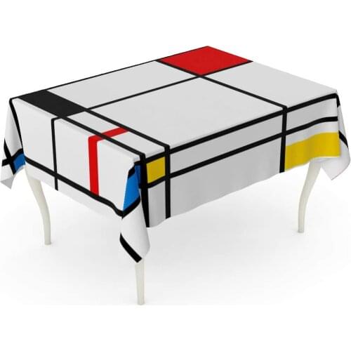 Blue Mondrian Abstract Geometric Colorful Pattern Table Cloth