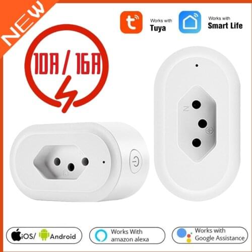 Tuya Brazil Standard Smart Plug Socket 16A With Power Monitor Smart Life APP Smart Socket Voice Work For Alexa Google Home