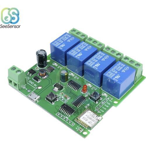 DC 5V 12V 32V 220V Smart Remote Control Module 4 Channel Jog Inching Self-locking RF WIFI Wireless Relay Switch