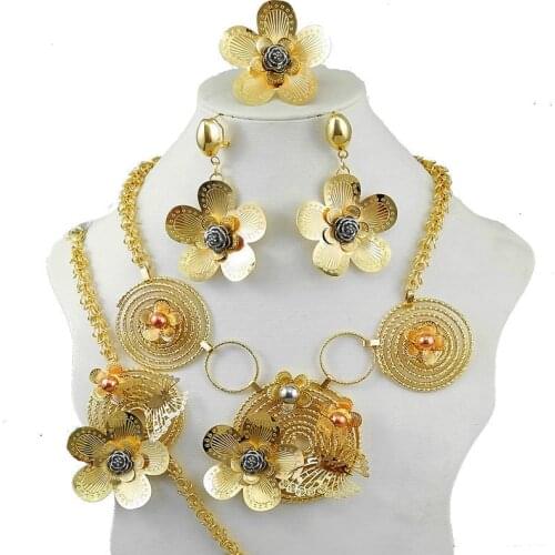 African party jewelry sets women fashion necklace gold filled fashion women flower necklace dubai fine new jewelry