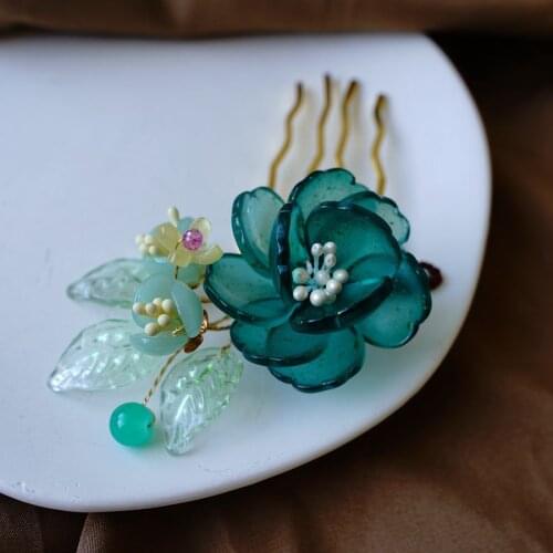 2021 New Handmade Chinese Hanfu Dress U Shaped Hairpins Clips Hair Sticks Flower Headwear Women Girls Cosplay Hair Ornaments