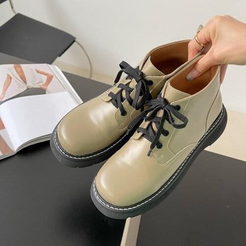 Womens Martin Boots 2021 New Fashionable Lace-up All-match Comfortable Round Toe Flat Casual Short Boots