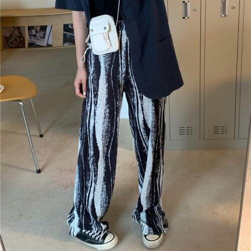 High Elastic Waist Printed Long Pleated Wide Leg Trouser New Loose Fit Pant Women Fashion Tide Spring Summer 2020 Rendering Pant