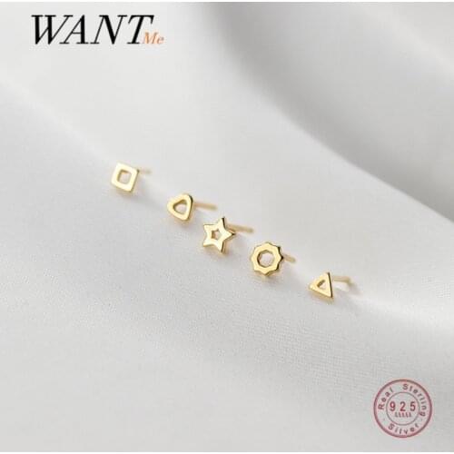WANTME 925 Sterling Silver Minimalist Geometric Mini Small Love Star Stud Earrings for Women Korean Charming Teen Girl Jewelry