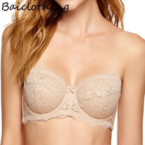 Women Multi Way 1/2 Cup Non Padded Underwire Strapless Lace Floral Wedding Bra Female Black Lingerie 32 34 36 38 40 A B C D DD E