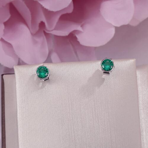 Fine Jewelry Stud Earrings For Women S925 Sterling Silver Green Emerald Natural Round Gemstone Earrings Elegant Bijoux Femme