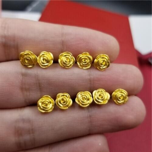 1PCS Pure 24K Yellow Gold Women Pendant 3D Mini Luck Rose Flower Bead 0.14-0.2g (Pendant only)