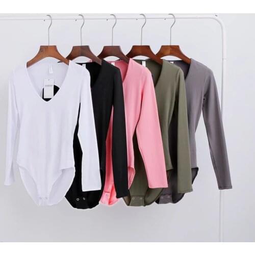 Women v-neck bodysuit long sleeve backless tops