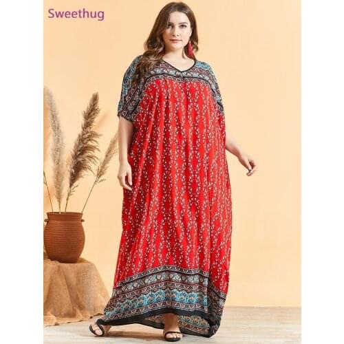 2021 women printed maxi dress batwing half sleeve robe summer gown Eid Ramadan kaftan Islamic muslim abaya Jubah Djellaba