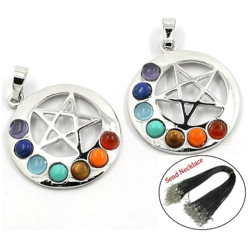 Natural Crystal Alloy Pentagram Seven Chakra Necklace Pendant Women Jewelry Sweater Chain Earring Accessories New Year Gift