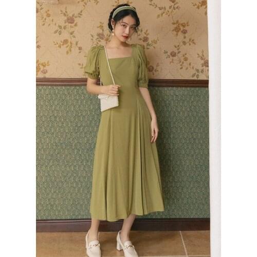 2021 new fashion womens clothing Square Collar Vintage dress for women woman dress