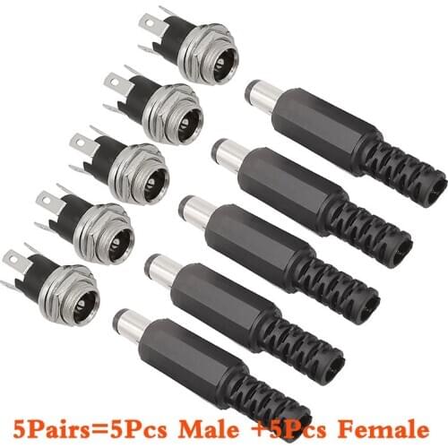 10Pcs/5Pair DC-025M 5.5x2.1mm DC Power Supply Male Female Connector DC Power Pin 5.5x2.1mm Female Jack Male Plug Socket Adapter