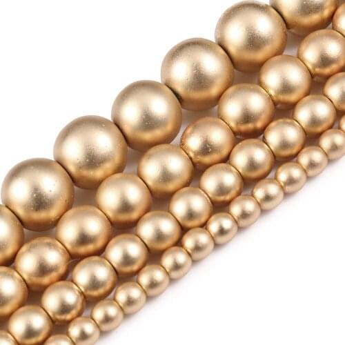 2/3/4/6/8mm Natural Matte Light Gold Color Hematite Stone Round Loose Beads for Jewellery Making Bracelet Necklace 15