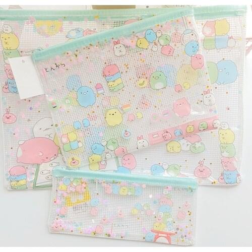 3pcs/Set Cartoon Plastic Zipper Bag A4 A5 B6 Paper File Folder Book Case Bag File document bag School office supply