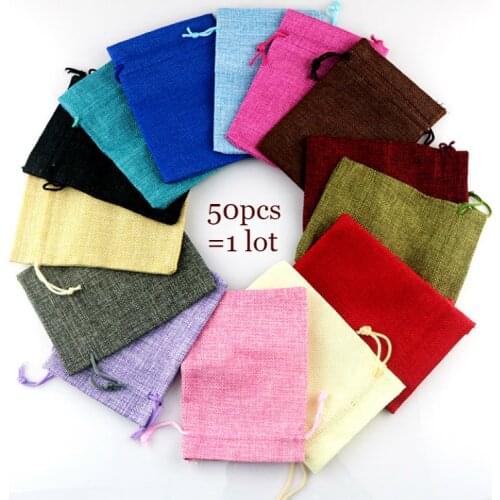 50PCS Jute Bag Vintage Burlap Sack Jewelry Packaging Pouch Custom Wedding Candy Party Gift Linen Packing Bags Wrapping Supplies