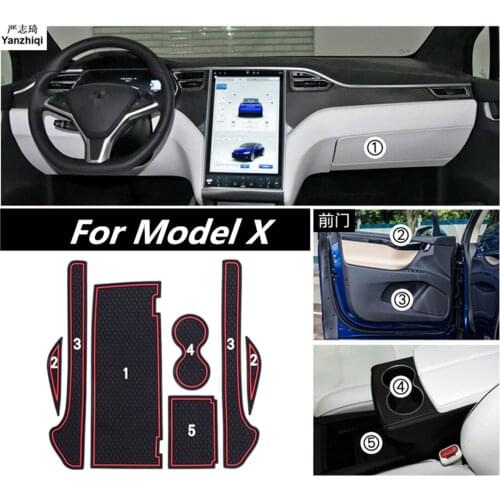 7pcs/set Car Accessories Gate Slot Pad Rubber Car-cup Interior Cup Cushion Door Mat Cup Stickers Covers For TESLA MODEL X