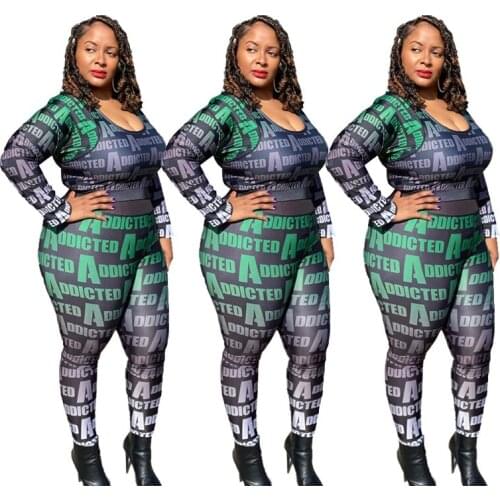 Large Size Womens Long Sleeve Leisure Sport Printing Letters Xl-5xl Two-piece Set Fall Clothe Lounge Wear Monogram Tracksuits