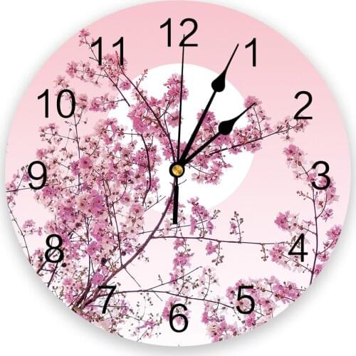 Japanese Cherry Blossoms Pink Flower Creative Wall Clock For Home Office Decoration Living Room Bedroom Kids Room Hanging Watch