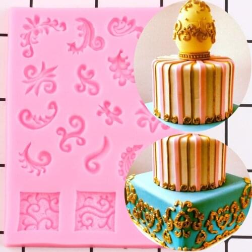 Flower Leaves Lace Silicone Mold Baroque Scroll Relief Border Fondant Cake Decorating Tools Candy Clay Chocolate Gumpaste Moulds