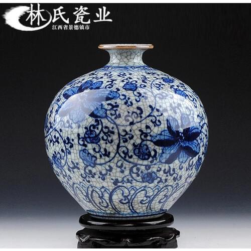 Jingdezhen Ceramic Chinese Blue-and-white Tie-twig Flower Arrangement Pomegranate Vase and Flower Ornaments