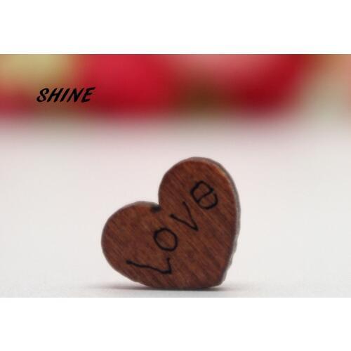 100PCs Decorative Buttons "Love" Without Holes 12X10mm Sewing Wooden Buttons Flatblck Scrapbooking