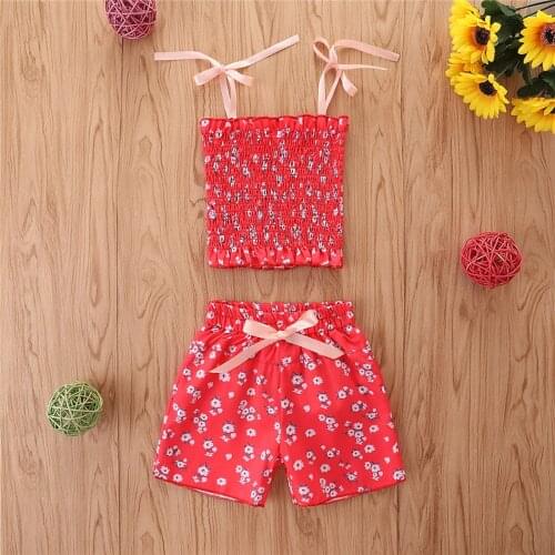 Baby Camisole + Shorts, Flower Printing With Bow Decoration Cool Summer Clothing 1-6T New Style 2021