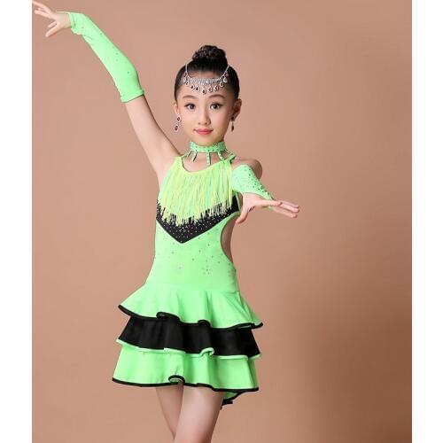 2020 New Sexy Sequins Sleeveless Girls Kids Ballroom Dresses Tango Salsa Latin Dance Dress Children Trainning Performance Wear