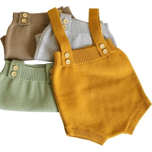 Baby Autumn Sling Knitting Rompers Infant Sleeveless High Waist Jumpsuit Newborn Girl Suspenders Climb Knitted Romper NBB0076