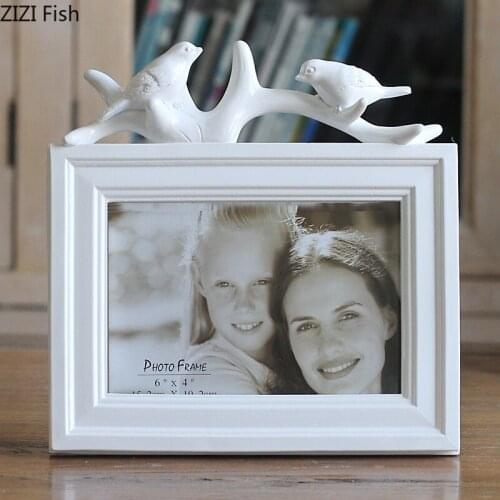 5/6/7/8 Inch Two Birds Retro Resin Photo Frame Desktop Decor Living Room Bedroom Family Portrait White Photo Frame Wedding Gift
