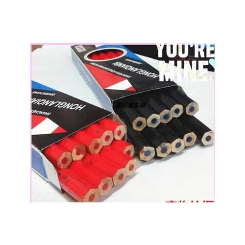 50pcs Red and blue pencils Industrial carpenters pencil Double color hexagonal non-toxic free shipping
