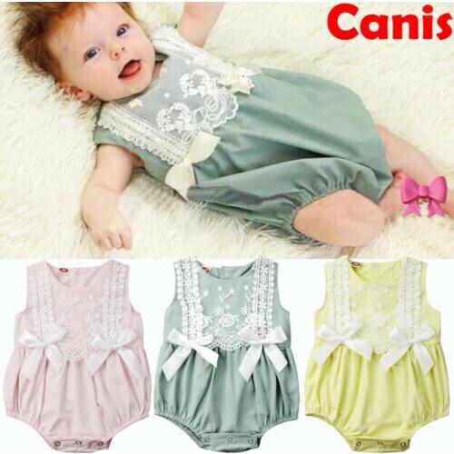 Newborn Clothing Lace Ruffles Rompers Infant Jumpsuit Cute Bow Sunsuit Summer Baby Girls Costume Baby Clothing Bodysuits