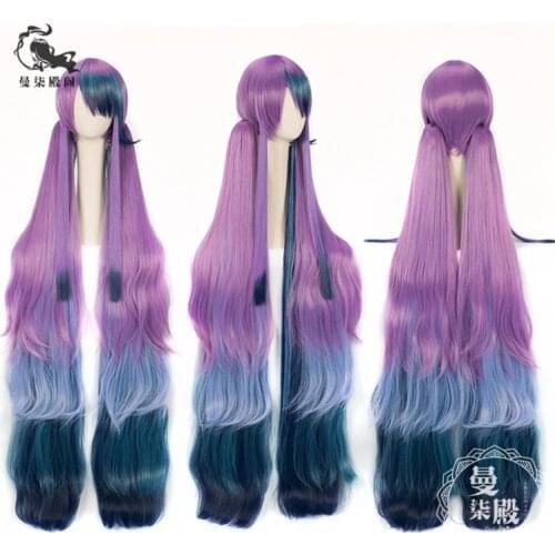 SINoALICE Cosplay Alice The Little Mermaid Blue Purple Green Ombre Long Ponytail Wavy Synthetic Hair Heat Resistant + Wig Cap