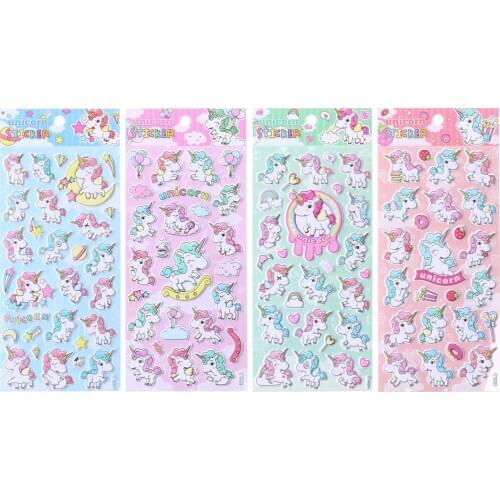 Cute 3D Colorful Baby Child Unicorn English Words Decor Stickers Craft Decals Super DIY Scrapbooking Sticker book For Kids Gifts