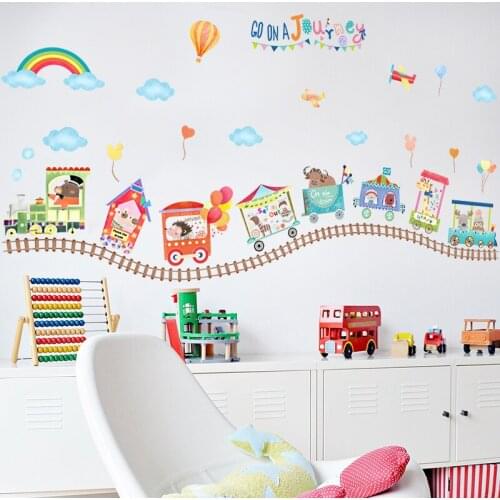 Cartoon Kindergarten Wall Stickers Animal Train Kids Childern Room Decor Aesthetic Self-adhesive Wallstickers DIY Nursery Mural