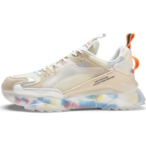 2021Summer New Thick-soled Sports Mens Shoes Round Toe Lace-up Popcorn Bottom Comfortable And Breathable Sneakers