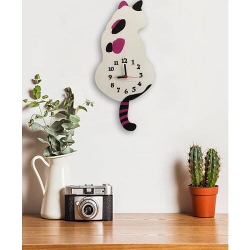 White Cat Swinging Pendulum Wall Clock 2021 Home Decoration Stylish Gift